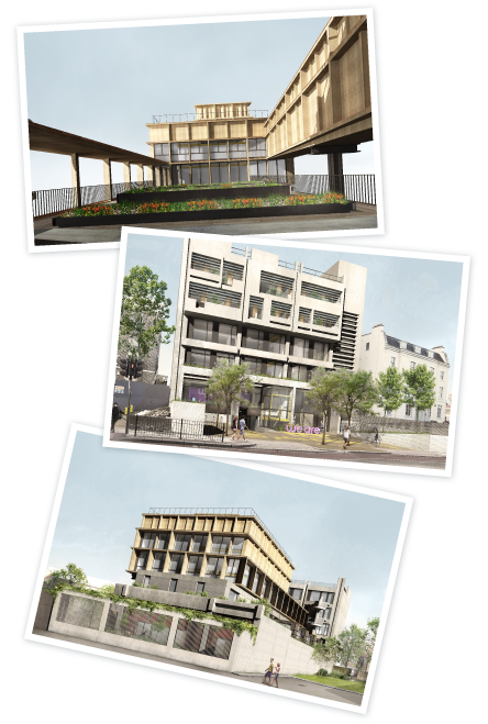 Transforming 336 - 3 views of planned development; planned extension, refurbished front, rear view of new extension